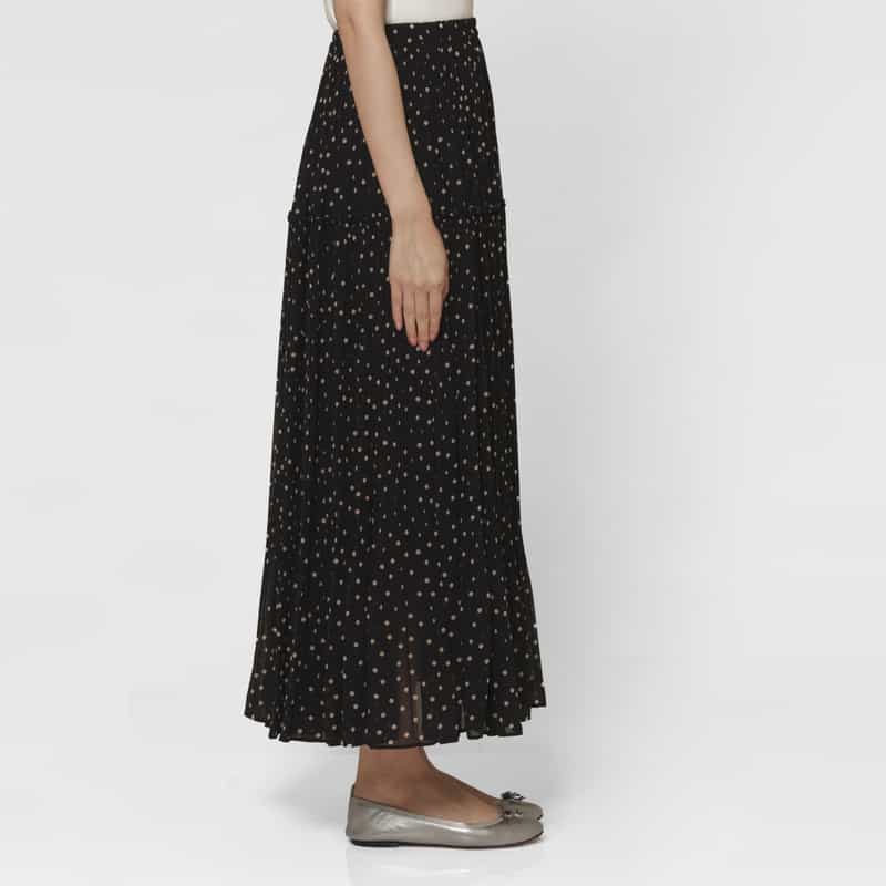 CORCOVADO CORCOVADO ＜コルコバード＞ パウダーシフォン素材ドット柄プリーツヘムロングスカート NAVY