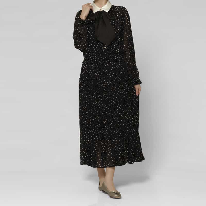CORCOVADO CORCOVADO ＜コルコバード＞ パウダーシフォン素材ドット柄ボウタイ付きブラウス （インナーキャミソール付き） NAVY