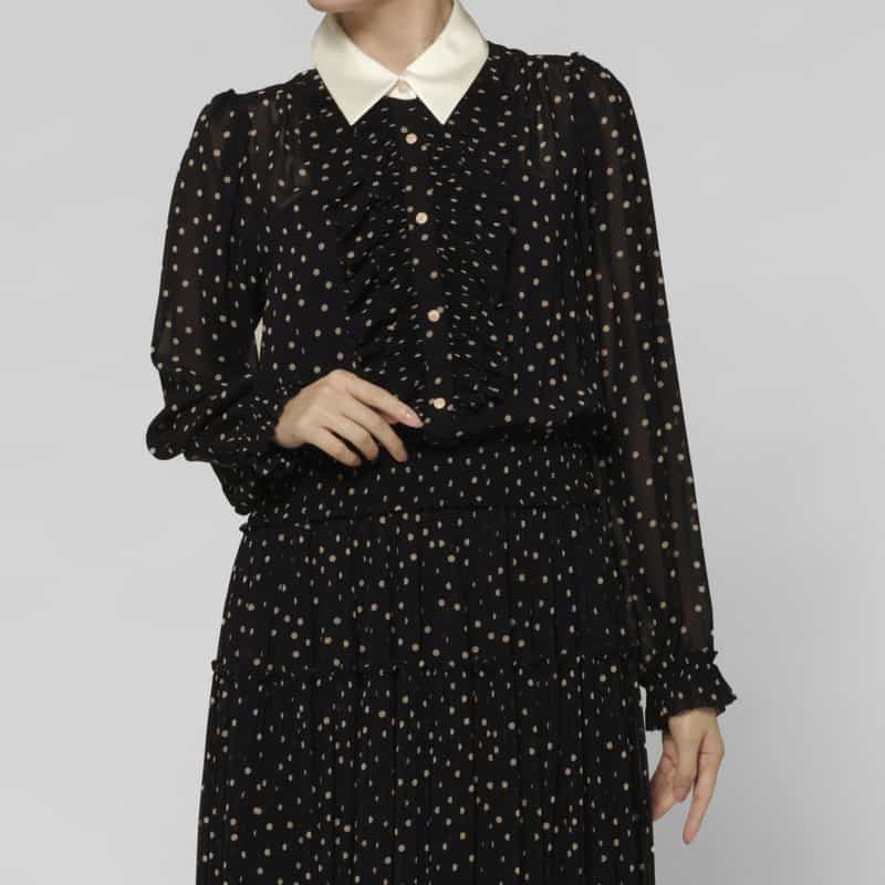 CORCOVADO CORCOVADO ＜コルコバード＞ パウダーシフォン素材ドット柄ボウタイ付きブラウス （インナーキャミソール付き） NAVY