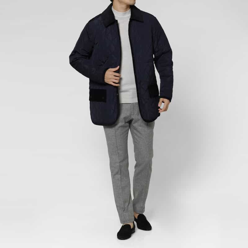 BARNEYS NEW YORK 中綿入りキルト生地ミドル丈コート NAVY