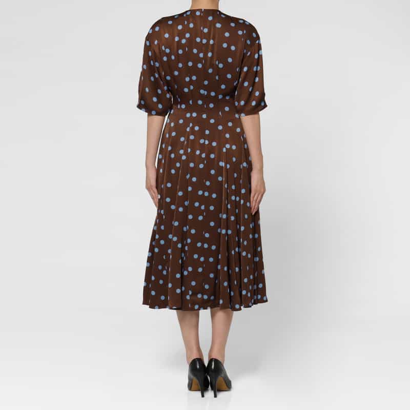 BARNEYS NEW YORK スエードライク ドット柄フレアドレス BROWN