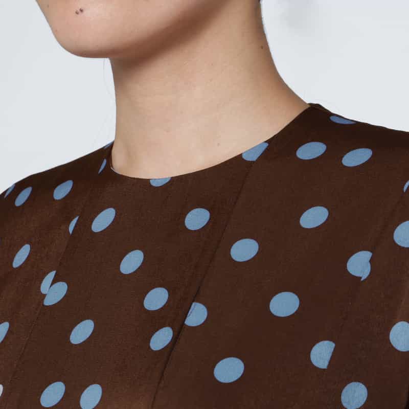 BARNEYS NEW YORK スエードライク ドット柄フレアドレス BROWN