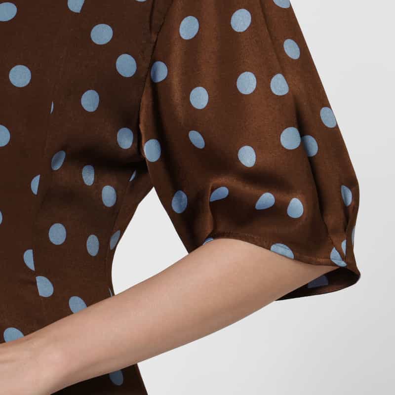 BARNEYS NEW YORK スエードライク ドット柄フレアドレス BROWN