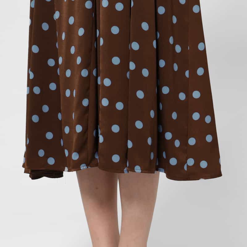 BARNEYS NEW YORK スエードライク ドット柄フレアドレス BROWN