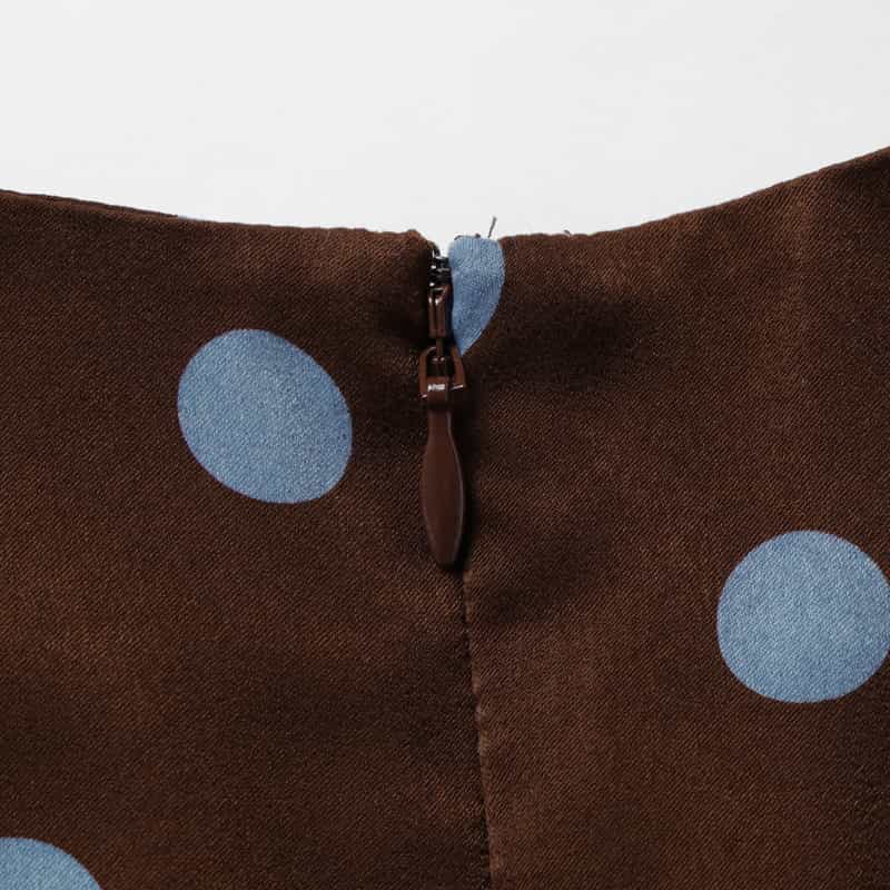 BARNEYS NEW YORK スエードライク ドット柄フレアドレス BROWN