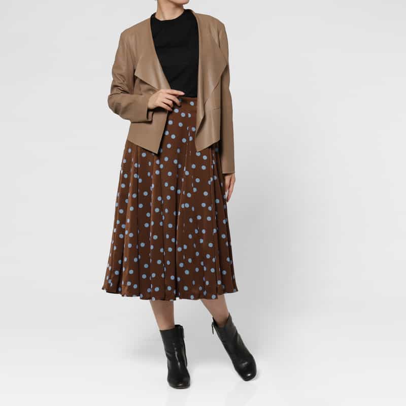 BARNEYS NEW YORK スエードライク ドット柄フレアスカート BROWN