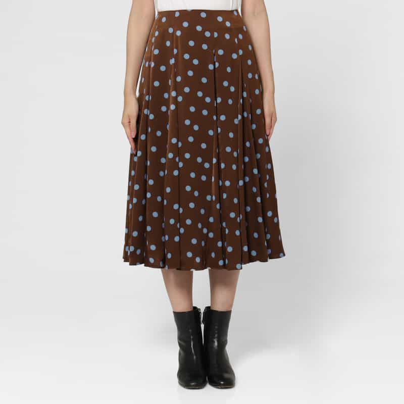BARNEYS NEW YORK スエードライク ドット柄フレアスカート BROWN