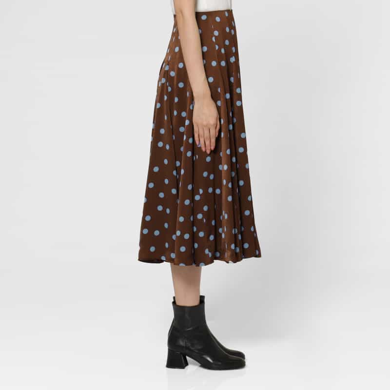 BARNEYS NEW YORK スエードライク ドット柄フレアスカート BROWN