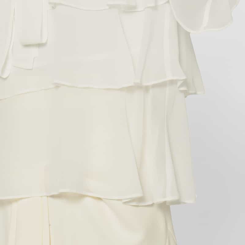 BARNEYS NEW YORK レース×シフォン素材ティアードデザイン ボウタイブラウス WHITE
