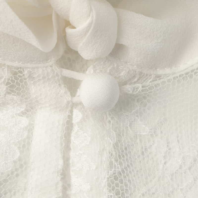 BARNEYS NEW YORK レース×シフォン素材ティアードデザイン ボウタイブラウス WHITE