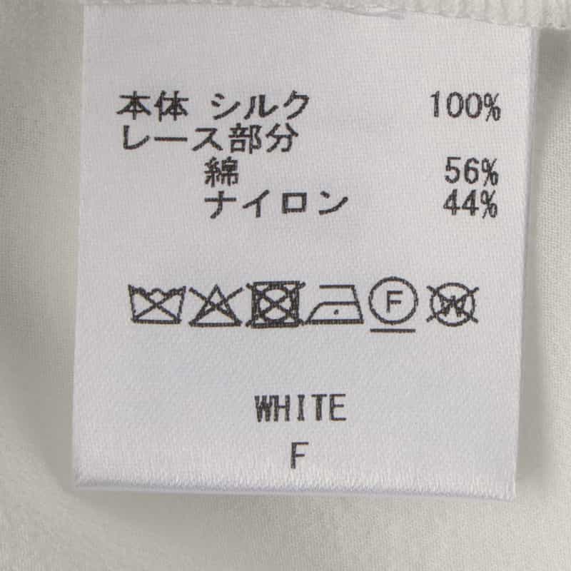BARNEYS NEW YORK レース×シフォン素材ティアードデザイン ボウタイブラウス WHITE