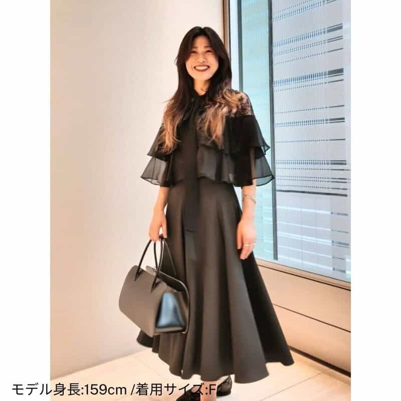 BARNEYS NEW YORK レース×シフォン素材ティアードデザイン ボウタイブラウス BLACK