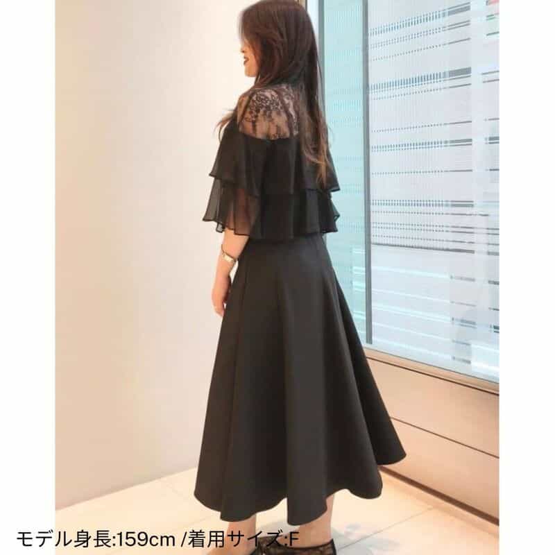 BARNEYS NEW YORK レース×シフォン素材ティアードデザイン ボウタイブラウス BLACK
