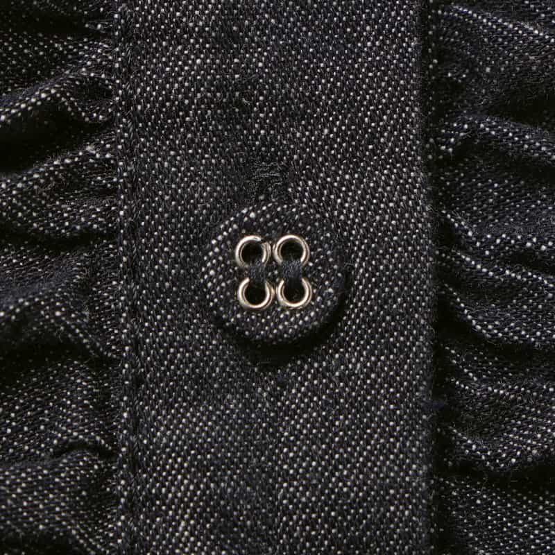 BARNEYS NEW YORK セットアップ ウォッシャブル デニム素材ラッフルデザインバンドカラーブラウス NAVY