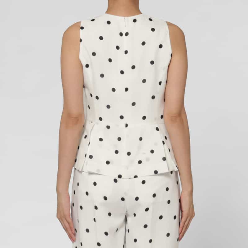 BARNEYS NEW YORK セットアップ ウォッシャブル リネンライク ドット柄ペプラムヘムブラウス WHITE