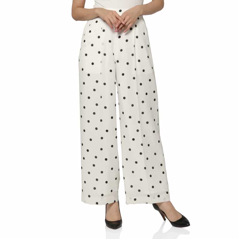 BARNEYS NEW YORK セットアップ ウォッシャブル リネンライク ドット柄ワイドパンツ WHITE
