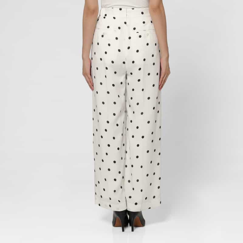 BARNEYS NEW YORK セットアップ ウォッシャブル リネンライク ドット柄ワイドパンツ WHITE