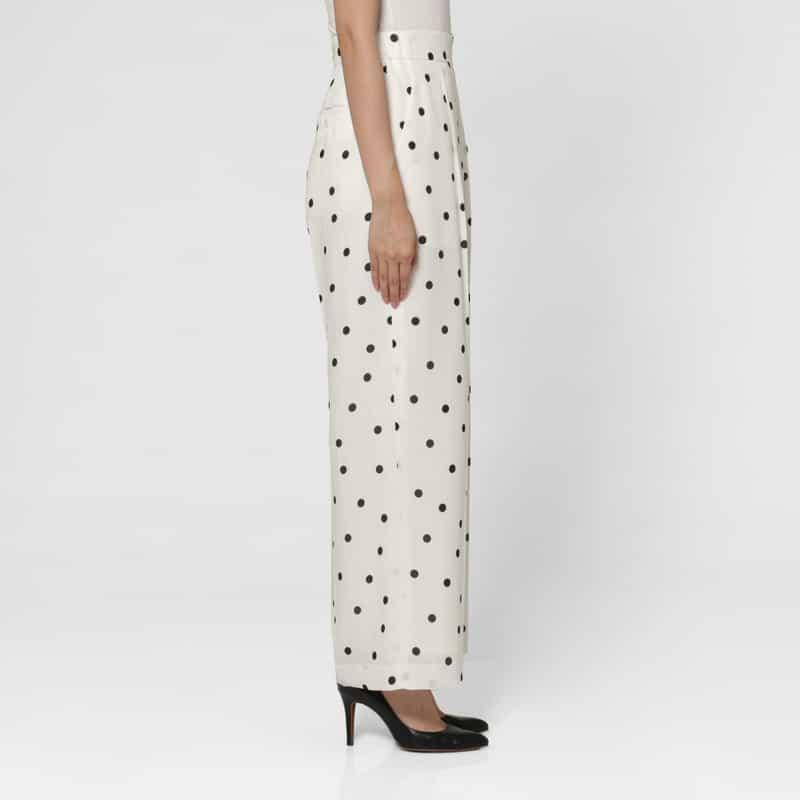 BARNEYS NEW YORK セットアップ ウォッシャブル リネンライク ドット柄ワイドパンツ WHITE