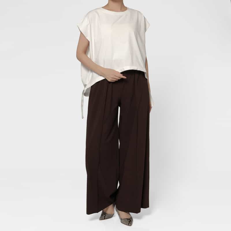 BARNEYS NEW YORK ドローストリング アシンメトリーカットソー WHITE