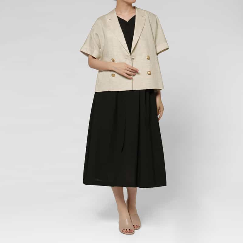 BARNEYS NEW YORK リネンライク ハーフスリーブ ダブルブレストジャケット BEIGE