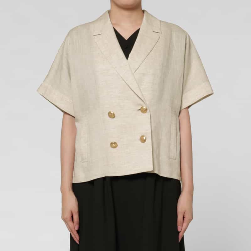BARNEYS NEW YORK リネンライク ハーフスリーブ ダブルブレストジャケット BEIGE