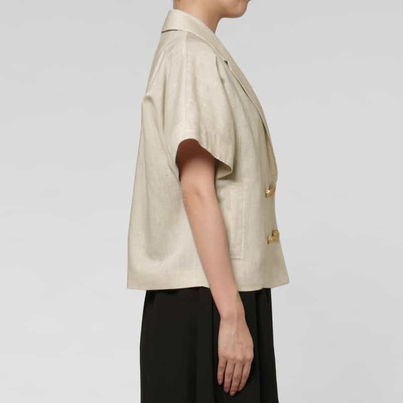 BARNEYS NEW YORK リネンライク ハーフスリーブ ダブルブレストジャケット BEIGE