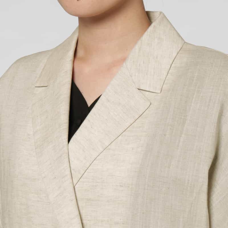 BARNEYS NEW YORK リネンライク ハーフスリーブ ダブルブレストジャケット BEIGE