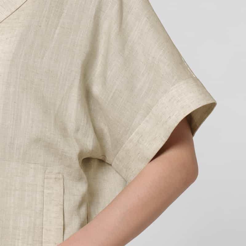BARNEYS NEW YORK リネンライク ハーフスリーブ ダブルブレストジャケット BEIGE