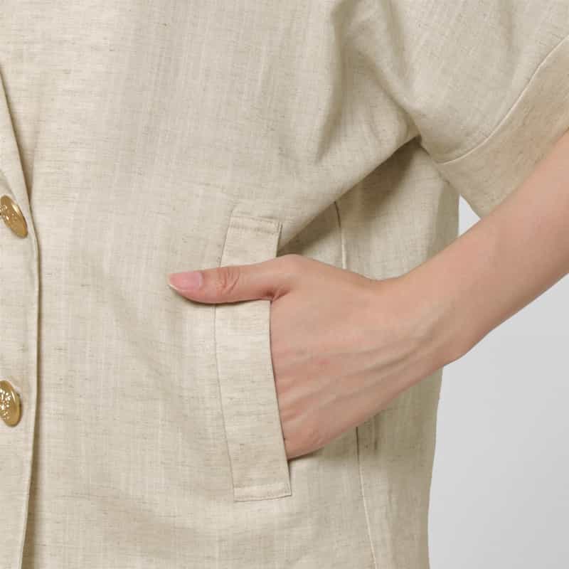 BARNEYS NEW YORK リネンライク ハーフスリーブ ダブルブレストジャケット BEIGE