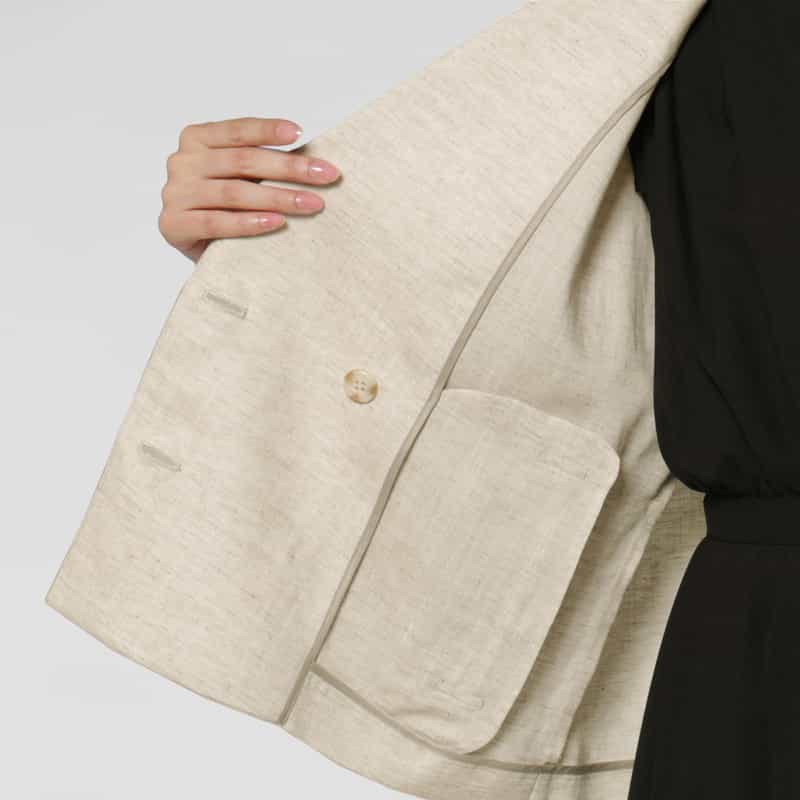 BARNEYS NEW YORK リネンライク ハーフスリーブ ダブルブレストジャケット BEIGE