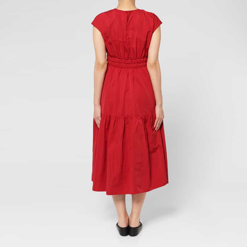 BARNEYS NEW YORK ウォッシャブル ウエストギャザー シャーリングドレス RED
