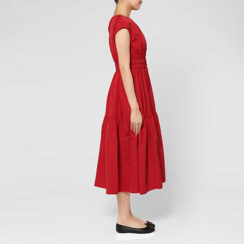 BARNEYS NEW YORK ウォッシャブル ウエストギャザー シャーリングドレス RED