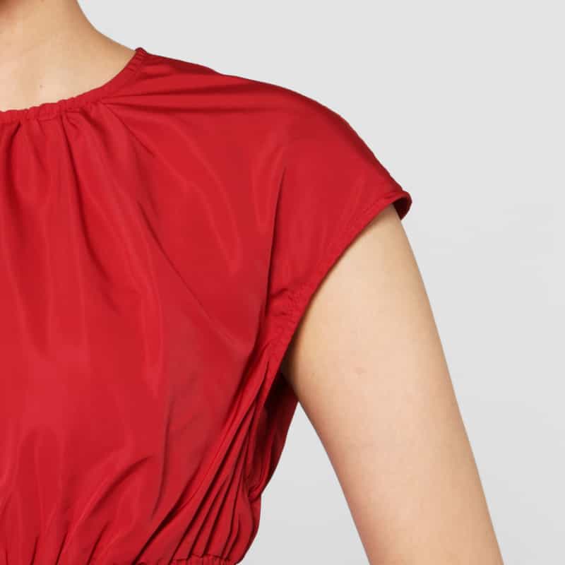 BARNEYS NEW YORK ウォッシャブル ウエストギャザー シャーリングドレス RED