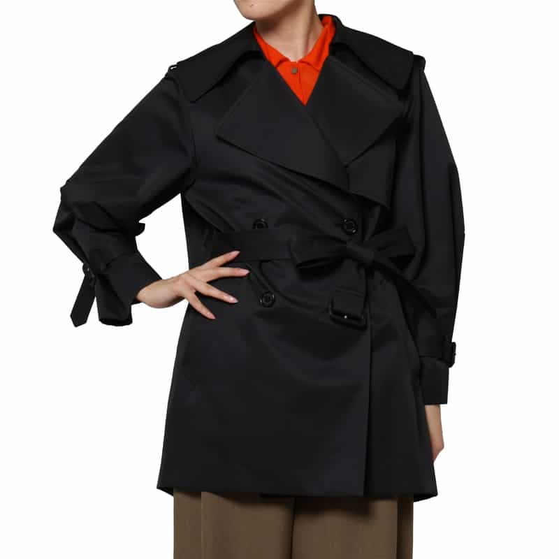 BARNEYS NEW YORK シャンブレー素材ショートトレンチコート BLACK