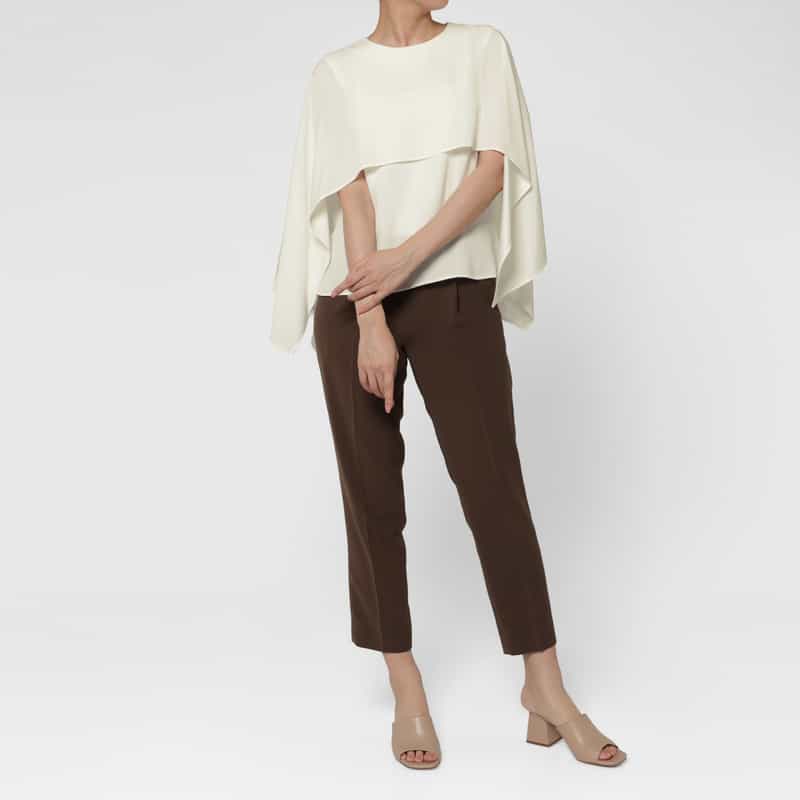 BARNEYS NEW YORK ウォッシャブル ケープデザインブラウス WHITE