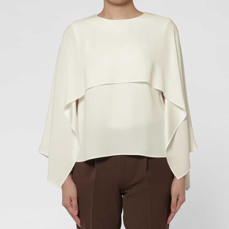 BARNEYS NEW YORK ウォッシャブル ケープデザインブラウス WHITE