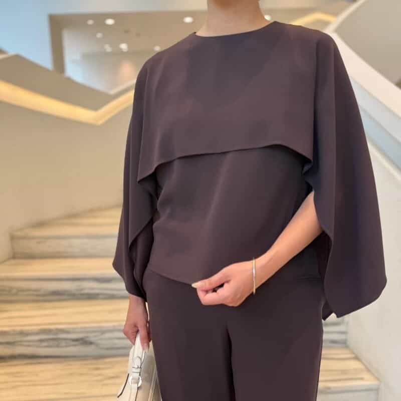 BARNEYS NEW YORK ウォッシャブル ケープデザインブラウス BROWN