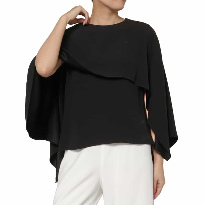 BARNEYS NEW YORK ウォッシャブル ケープデザインブラウス BLACK