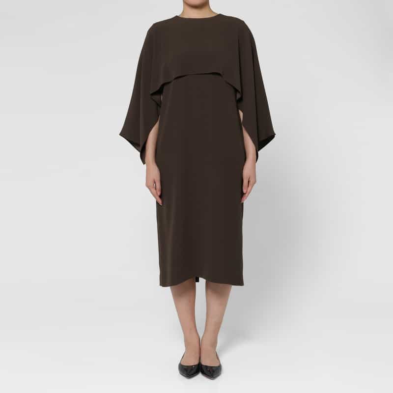 BARNEYS NEW YORK ウォッシャブル ケープデザインドレス BROWN