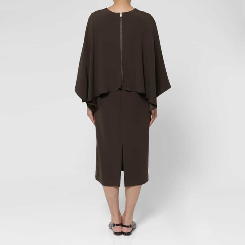 BARNEYS NEW YORK ウォッシャブル ケープデザインドレス BROWN