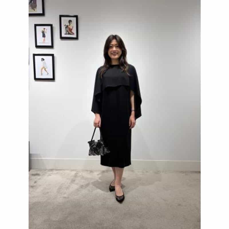 BARNEYS NEW YORK ウォッシャブル ケープデザインドレス BLACK
