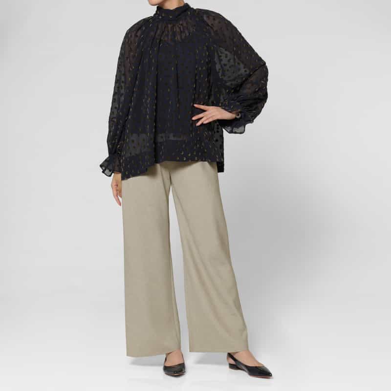 BARNEYS NEW YORK ウォッシャブル リネンライク イージーワイドパンツ BEIGE