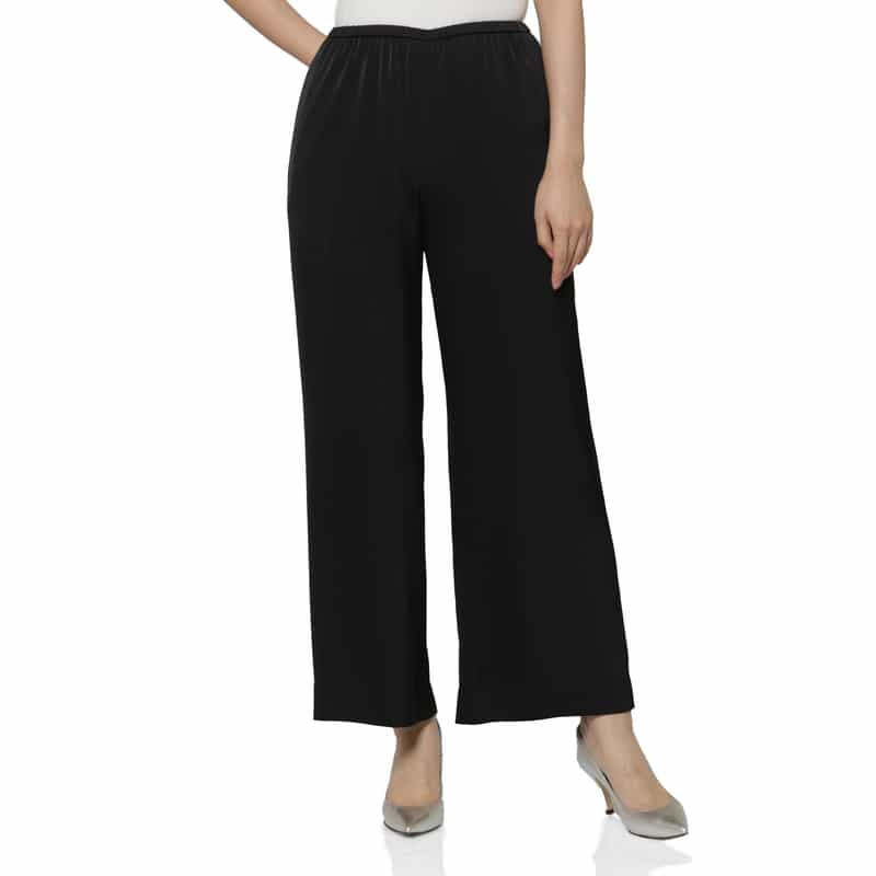BARNEYS NEW YORK ウォッシャブル 接触冷感シャイニー素材 ワイドパンツ BLACK