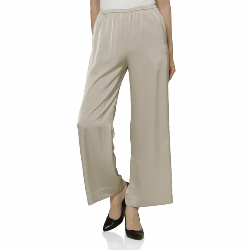 BARNEYS NEW YORK ウォッシャブル 接触冷感シャイニー素材 ワイドパンツ GRAY BEIGE