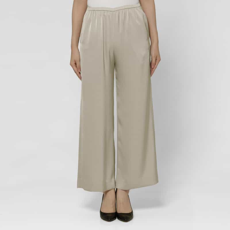 BARNEYS NEW YORK ウォッシャブル 接触冷感シャイニー素材 ワイドパンツ GRAY BEIGE