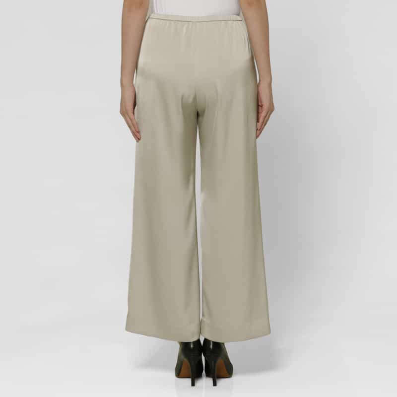 BARNEYS NEW YORK ウォッシャブル 接触冷感シャイニー素材 ワイドパンツ GRAY BEIGE