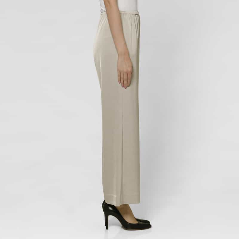 BARNEYS NEW YORK ウォッシャブル 接触冷感シャイニー素材 ワイドパンツ GRAY BEIGE