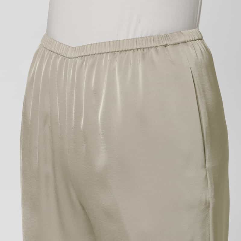 BARNEYS NEW YORK ウォッシャブル 接触冷感シャイニー素材 ワイドパンツ GRAY BEIGE