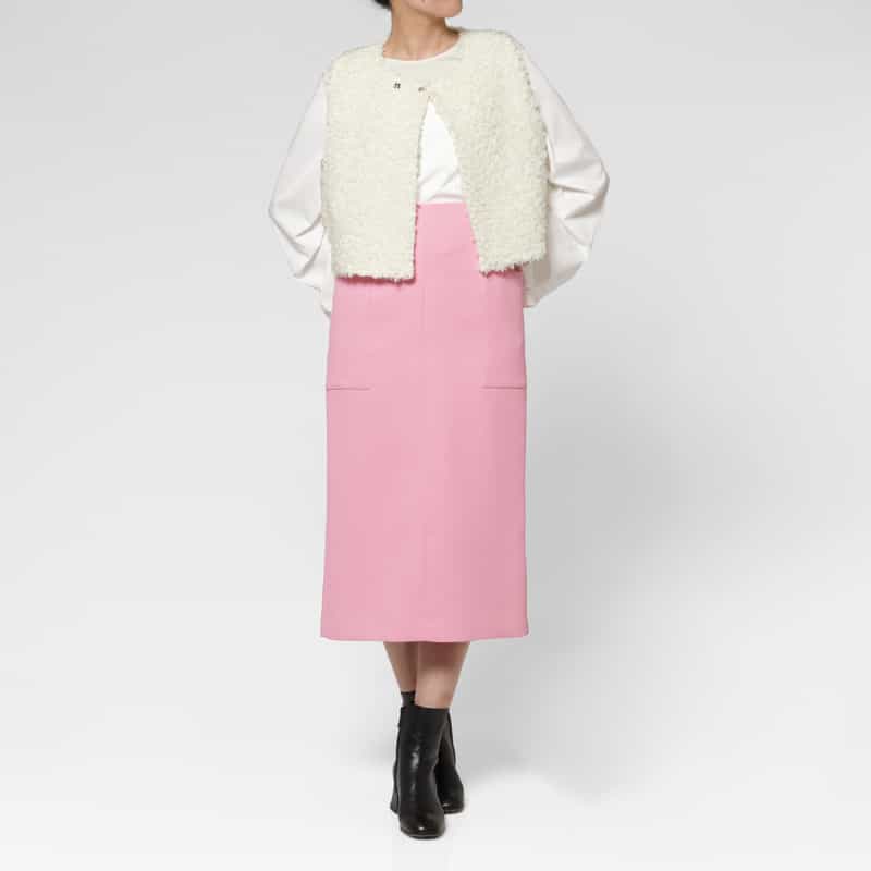 BARNEYS NEW YORK ウォッシャブル プードルライクファー ショートジレ IVORY