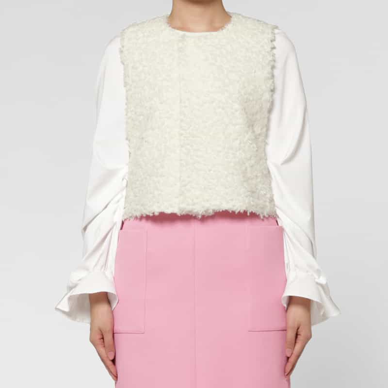 BARNEYS NEW YORK ウォッシャブル プードルライクファー ショートジレ IVORY